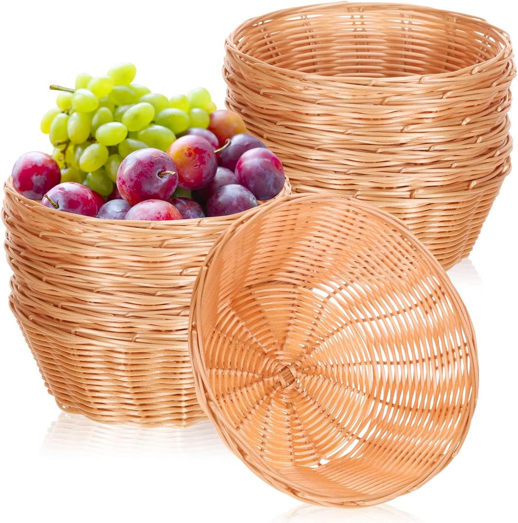 Zopeal 12 Pcs 7'' Woven Bread Baskets Bulk Plastic Round Woven Small Baskets for Gifts Empty Bread Serving for Food Fruit Easter Kitchen Restaurant Centerpiece Display Christmas
