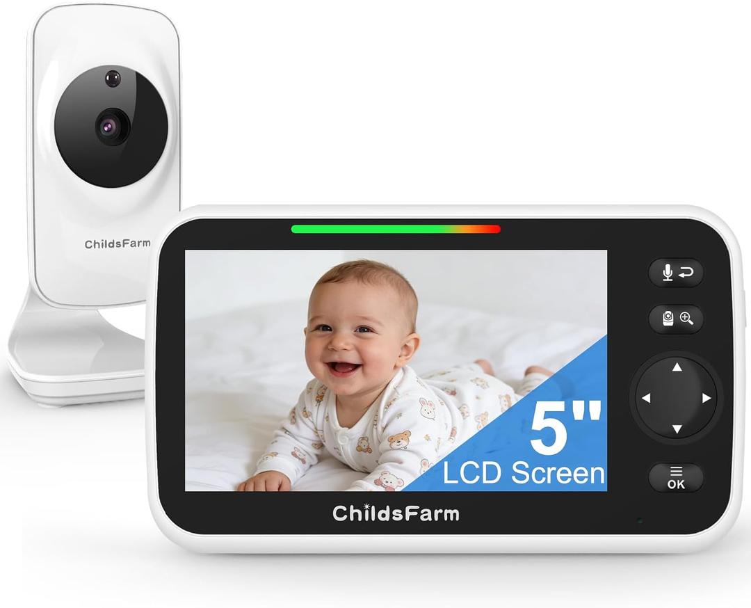 Baby Monitor with Camera and Audio - 5 inch Screen Portable Baby Camera Monitor No WiFi with Temperature Sensor and 1000ft Long Range, Night Vision, VOX, 2-Way Talk, 8 Lullabies, for New Parents