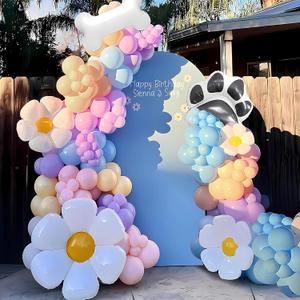 Blue Balloons Arch Kit 140pcs Pastel Blue Pink Purple Blush Balloon with Dasiy Bone Dog Paw Foil Balloons for Boys Girls Blue Puppy Theme Baby Shower Birthday Party Decorations