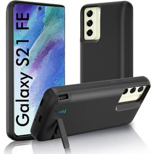 Galaxy S21 FE Battery Case, Real 5000mAh Rechargeable Phone Charging Case with Kickstand & Dual Device Charging & Priority, Extended Backup Charger Cover for Samsung Galaxy S21 fe 5g(6.4") Black
