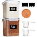 ComSaf Brown Sugar Container Set of 2 (2.5L/2.6Qt), Airtight Food Storage Containers with Lids and Terra Cotta Brown Sugar Saver, Plastic Canisters Sets for Kitchen, Pantry Organizer for Flour, Baking