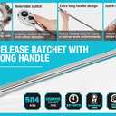 DURATECH Extra Long Handle 1/2-Inch Drive Ratchet, 90-Tooth Quick-release Ratchet Wrench with 20" Extra Long Handle, Teardrop Ratcheting, Reversible, Chrome Alloy Made, CR-MO Head,Full Polished