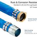 DAVCO 1.25" ID x 50 ft Pool Backwash Hose, Heavy Duty Reinforced Blue PVC Lay Flat Water Discharge Pump Hoses For Swimming Drain Pools and Clean Filters, with Brass NPT Pin Lug and KC Nipple Fittings