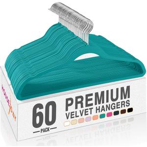 HOUSE DAY Mint Green Velvet Hangers 60 Pack, Non Slip Clothes Felt Hanger Heavy Duty for Coat, Premium Slim Space Saving Suit Hangers for Closet Organizer, 360 Rotating Silver Hook