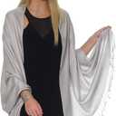 Pashmina Shawls and Wraps for Evening Dresses, Large Soft Pashminas Wedding Shawl (Light Grey Silver)