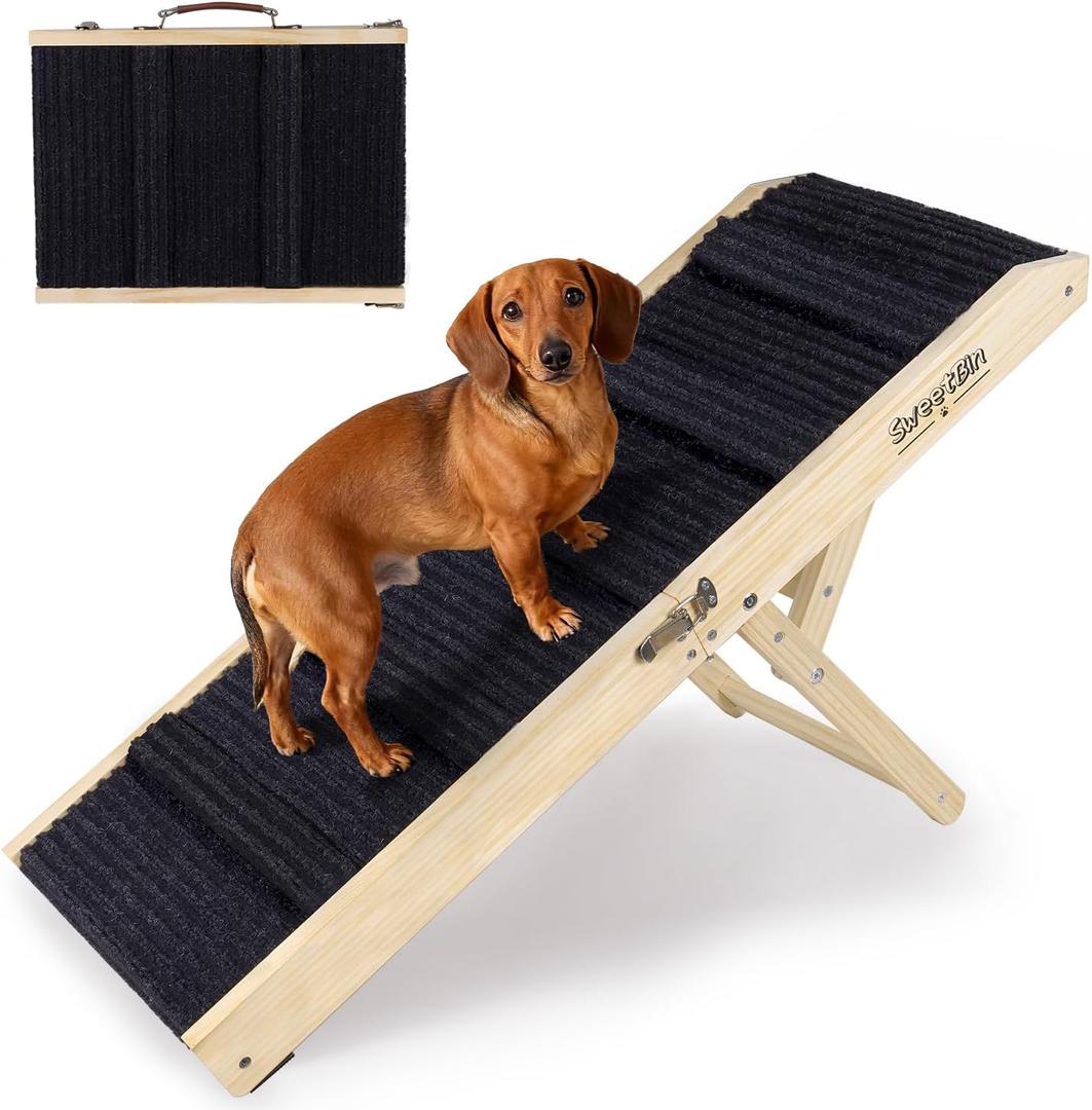 2026 Upgraded Dog Ramp for Couch - Foldable Small Dog Ramp for Bed - 4 Adjustable Height from 12" to 20" - Portable Pet Stairs with Non-Slip Pad - Pet Ramps Use for Low Bed Couch Steps Up to 60LBS