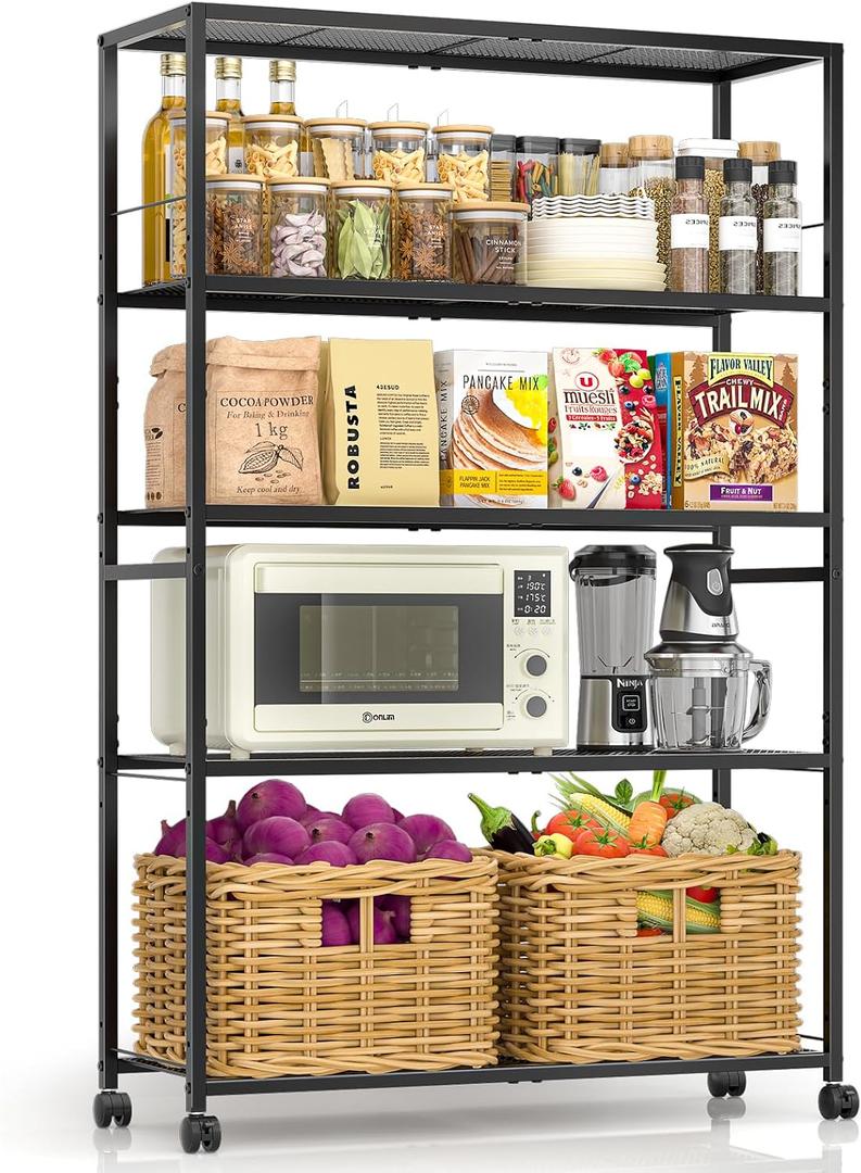 3IngSeagulls 5 Tier Metal Shelving Unit, Storage Shelving with Adjustable Shelves, Extra Wide Metal Storage Rack with Wheels for Kitchen, Garage, Pantry & Closet Organizer, 32.7" L x11.8 D x 51.5" H