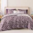 BLOOMHAVEN Queen Comforter Set -7 Pieces Floral Dark Purple Comforter Set for All Seasons, Bed in a Bag Queen with Botanical Flowers Comforter, Sheets, Pillowcases & Shams