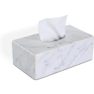 Natural Marble Tissue Box Cover, Carrara White Tissue Organizer 10 x 5.7 x 3.5 inch, Heavy Stone Decorative Box, Rectangle Tissue Box Holder for Home Decor, Kitchen, Bathroom, Bedroom