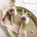 Ling's moment Boutonniere for Men, 2pcs Groom Groomsmen Guest Boutonniere, Artificial Flowers for Wedding/Prom/Homecoming, etc.Dusty Rose