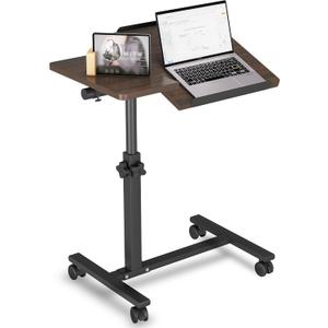 Mobile Laptop Stand for Couch Overbed Table with Wheels Adjustable Height Tilting Sofa Laptop Bed Table Rolling Cart Medical Overbed Table (Brown)