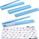 Lqliow Upgraded Version,Mahjong Racks with Pushers,20 Inch,Wooden American Mahjong Tile Pushers and Racks Set of 4, with 4 Mahjong Racks Drawstring Bag, Mahjong Accessories（Blue）