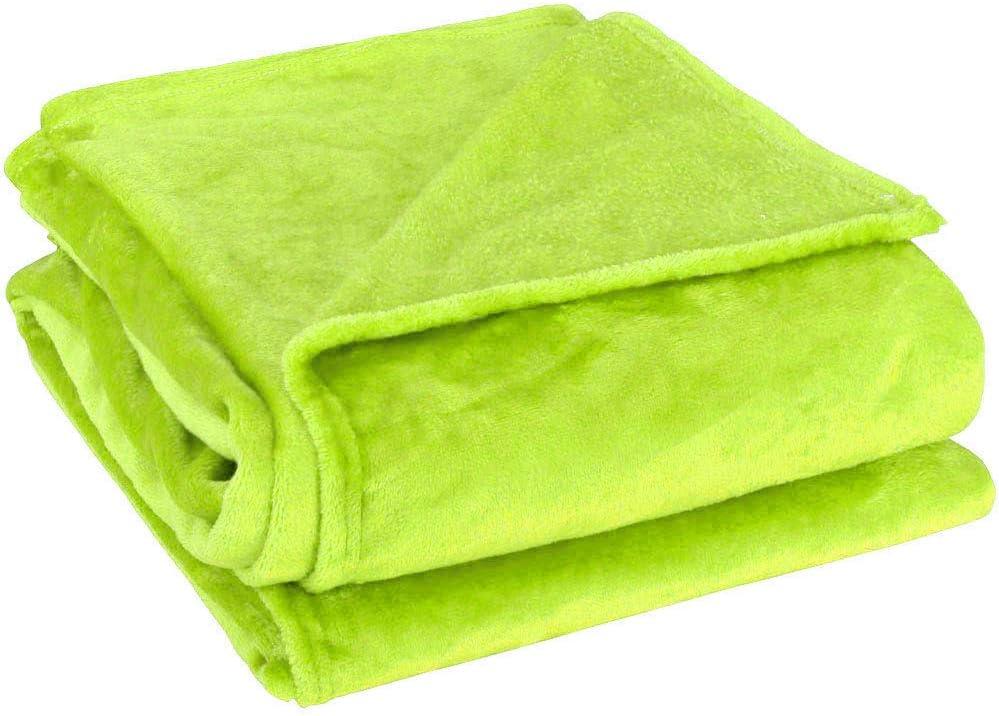 uxcell Flannel Fleece Blanket Full Size - Soft Lightweight Plush Microfiber Bed Blanket for Sofa or Couch, Machine Washable Blankets Fleeces, Yellow Green 70x78 Inch