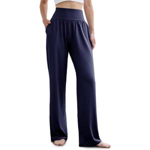 ESOFT Women's Wide Leg Yoga Pants Sweatpants High Waisted Lounge Palazzo with Pockets Comfy Flowy Pants Petite/Regular/Tall (Blue, XL)