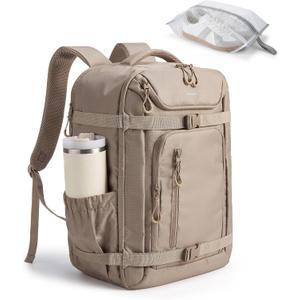 BAGSMART 40L Travel Backpack for Women & Men Fits 17-Inch Laptop, Airline Approved Carry On Backpack with Wet Pocket & Shoe Pouch, Water-Resistant Personal Item Travel Bag, Camel