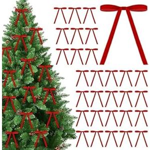 Brightown Red Velvet Ornaments Bows for Christmas Tree Ribbon - 30 Pcs Christmas Decorations Rustic Crafts Gift Bows, Door Garland Decor Home（5 x 7 Inch）