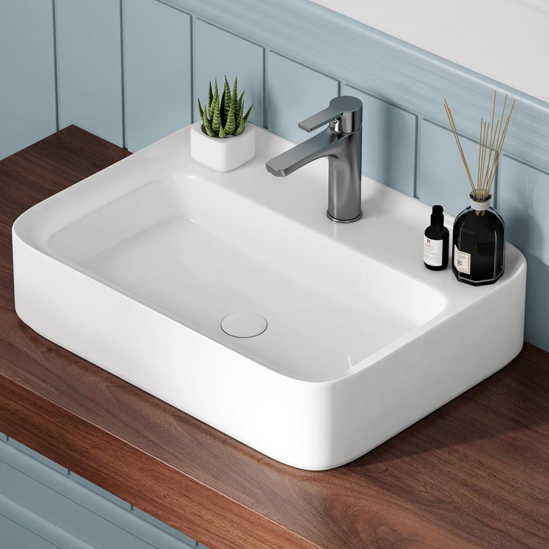 Eridanus Bathroom Vessel Sinks 24" x 18", Premium Wall Mount Bathroom Vanity Vessel Sink, Trough Floating Vessel Sink Rectangular, Lavabo para Bao, Ceramic Modern Bathroom Sink Art Washbasin