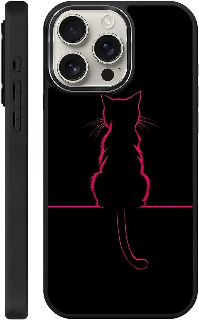 Case for iPhone 15 Pro(Compatible with Magsafe),Soft TPU+PC Protection Pattern Black Covers Compatible with iPhone 15 Pro Case for Women-Cat Silhouette