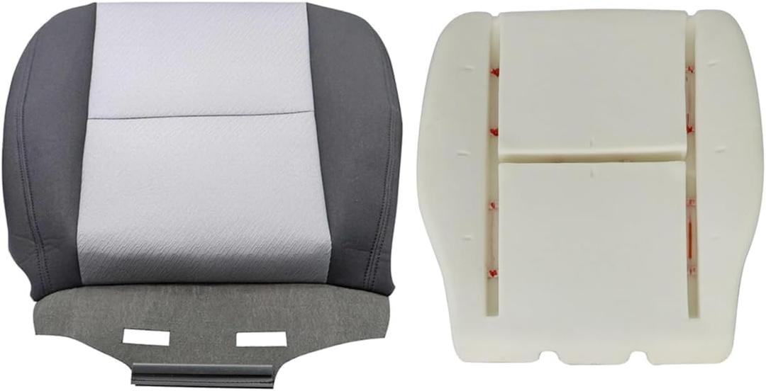 GXARTS 2PCS Driver Side Bottom Replacement Cloth Ebony & Titanium Seat Cover & Foam Cushion Compatible with GMC Sierra 1500 2500 3500 with Chevy 2007 2008 2009 2010 2011 2012 2013 2014