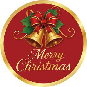 Merry Christmas Stickers - 2 Inch 120Pcs Holiday Stickers Gold Foil Christmas Card Sticker Labels Round Large Xmas Bell Sticker for Envelope Seals Ornaments Presents