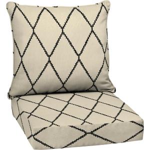 Arden Outdoor Deep Seat Cushion Set, 24 in x 24 in, Patio Cushion for Chair, Sofa, and Couch Tan Diamond Trellis