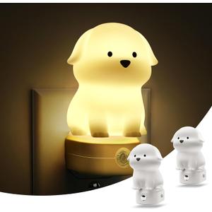 L LOHAS LED Plug in Night Light for Kids 2 Pack, 3D Cute Puppy Night Lights with Dusk to Dawn Sensor, RGB+Soft White 3000K Dog Night Light, Christmas Birthday Gift Nightlight for Kids, Room Decor