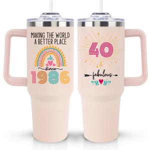 40th Birthday Gifts Women, Funny 1986 40th Birthday Gifts For Women Her, 40th Birthday Decorations For Woman, Turning 40 Year Old Bday Gifts for Woman, 40 and Fabulous 40oz Tumbler Cup Coffee Mug