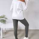 CHICME Women Tracksuit Fall 2 piece Outfits Off The Shoulder Long Sleeve Tops and Pants Set Travel Outfits (L)