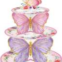 Zopeal 1 Pcs 3 Tier Butterfly Cupcake Stand Butterfly Birthday Decorations Spring Cupcake Stand Holder Pink Purple Dessert Tower for Baby Shower Wedding Birthday Party Supplies Decoration