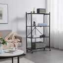 BRIAN & DANY 4-Tier Foldable Storage Shelves with Wheels, Folding Metal Rack Shelving Unit, Heavy Duty No Assembly Organizer Shelf for Garage, Kitchen, Basement, Pantry, Black