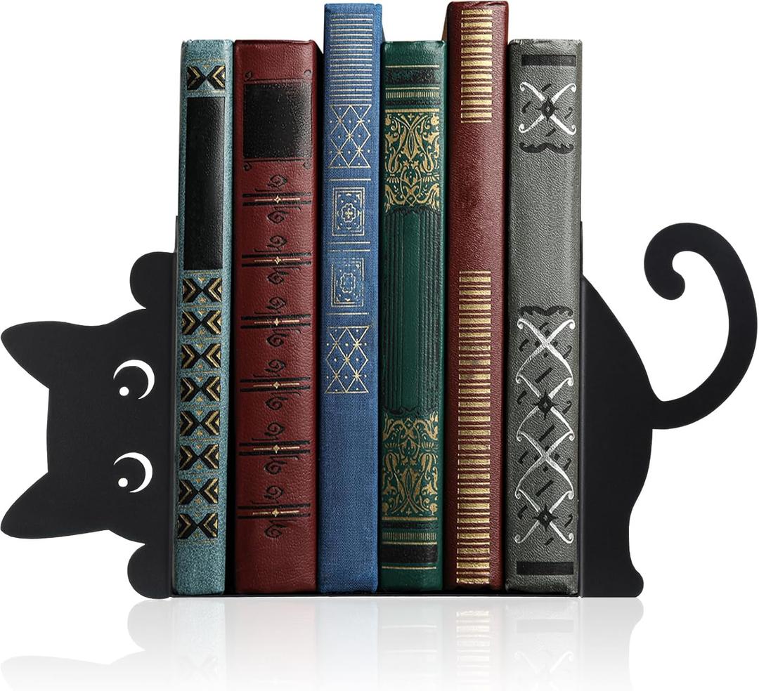 Geelin Peeping Cat Metal Bookends Set of 2 Cute Book Ends for Shelves Decorative Bookshelf Home Office Desk Bookshelf Decor Gift for Cat Lovers and Reading Enthusiasts