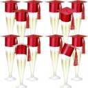 Funnymoom 12 Pack 2026 Graduation Disposable Champagne Flutes Set 4.5 oz Plastic Grad Glasses and Mini Graduation Caps with Tassels for Cocktail Toasting Grad Party Favor (Red)