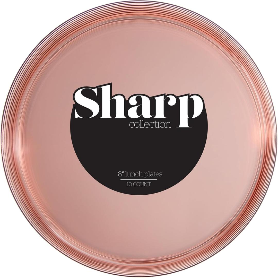 PLASTICPRO 30 Translucent Pink Plastic Plates 8 inch High Edge Elegant Heavyweight Plastic Disposable Dinner Plates Fancy Party Plates