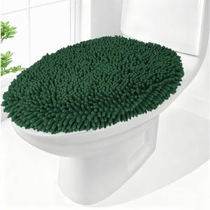 Chenille Elongated Toilet Seat Cover 19.5"x 15" Machine Washable Solid Toilet Lid Cover Adjustable Rubber Backing Fits Only 18-19.5" L x 14-16" W Elongated Toilet Seat