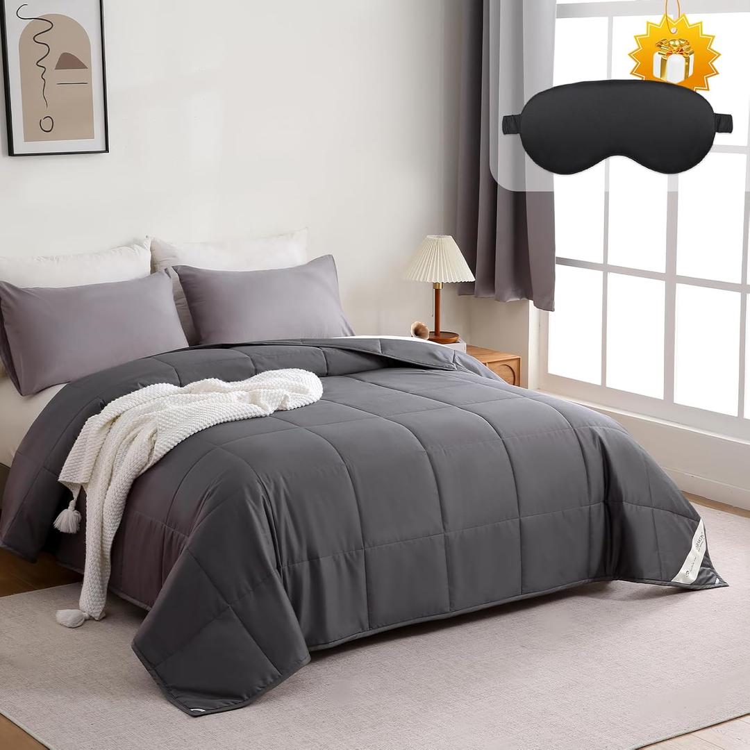 YOUR MOON Luxurious All Season Wool Comforter Twin Size, 100% Natural Australian Wool Filling, Hypoallergenic Comforter Duvet Insert, Noiseless Cotton Shell (Dark Gray)