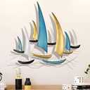 Edaknez Large Metal Ship Wall Art, Metal Sailboat Wall Decor, Coastal Nautical Wall Art Decor, 3D Boat Wall Hanging, for Living Room Bedroom Indoor Outdoor (Modern Color)