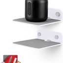 2-Pack 4 Small Floating Shelf Bluetooth Speaker Stand, Adhesive & Screw Wall Mount, Anti Slip, for Cameras, Baby Monitors, Webcam, Router & More, Universal Holder by Brainwavz (SHELF11 White)