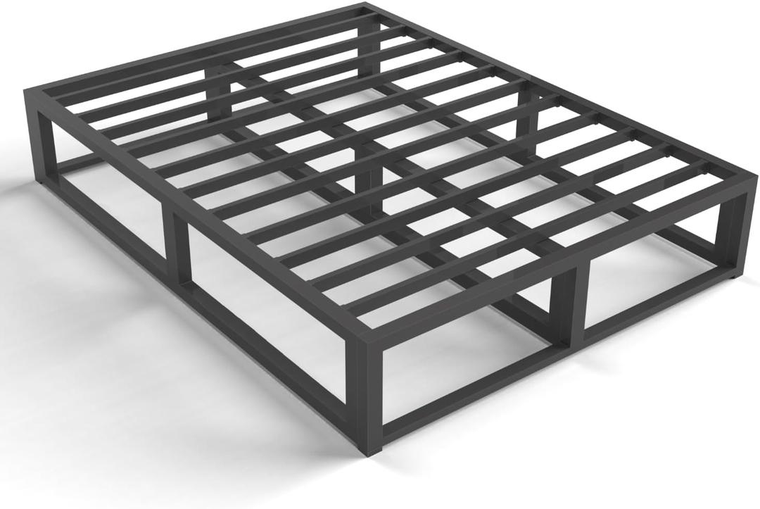 10 Inch Queen Bed Frame with Steel Slat Support, Low Profile Queen Metal Platform Bed Frame Support Mattress Foundation, No Box Spring Needed/Easy Assembly/Noise Free