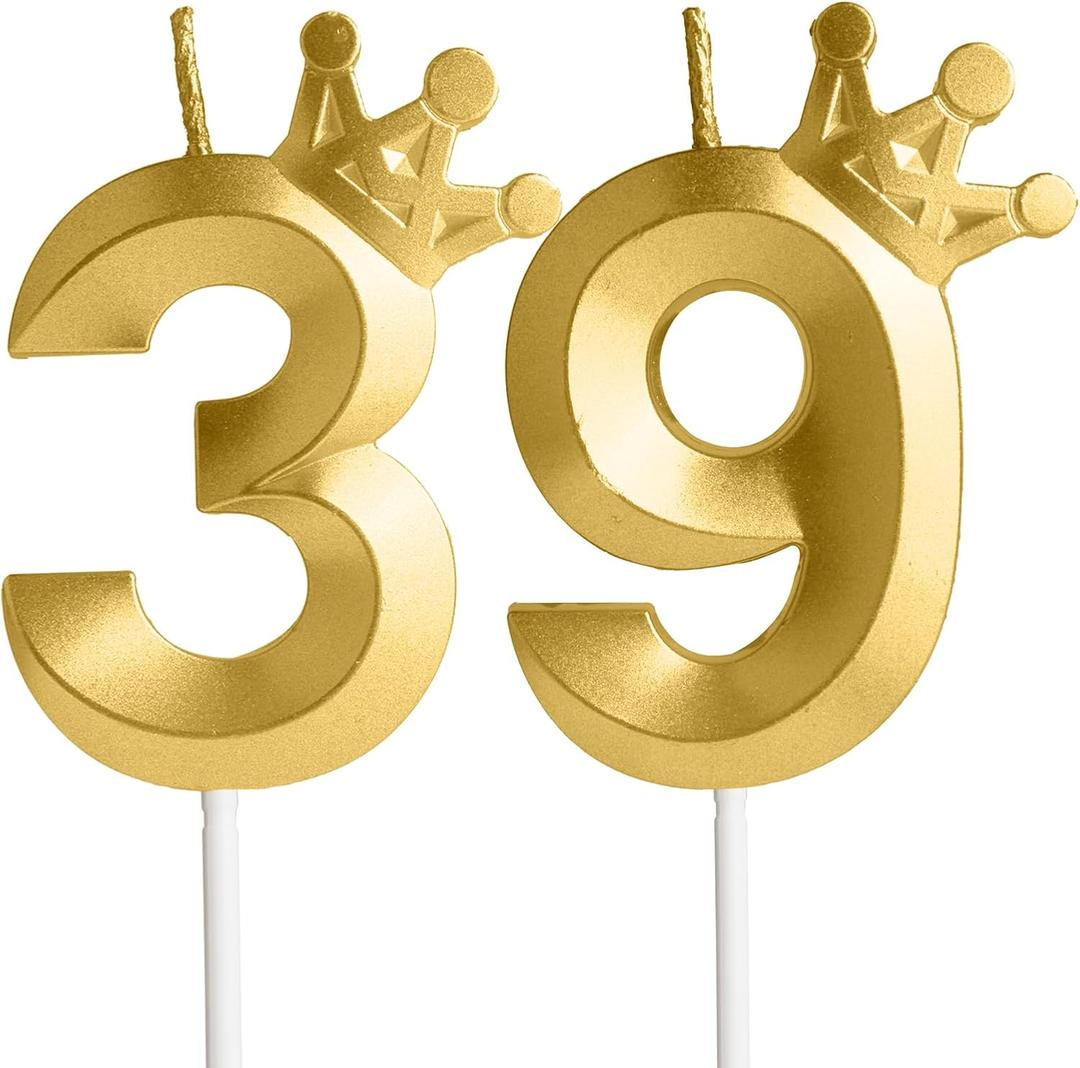 Thirty-Nine Metallic Gold 39 Birthday Candle, 39th Candle for Cake,39th Cake Topper,Birthday Party Anniversary Celebration Decoration Supplies for Men Women Kids Birthday Decor