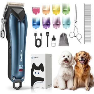 Dog Clippers for Grooming for Thick Coats, Detachable Blade Cordless Rechargeable Professional Pet Grooming Hair Trimmer Shaver Kit with 8 Guide Combs for Dogs Cats Animals (Blue&black)