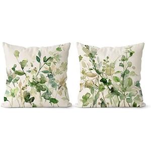 Sage Green Pillow Covers 18x18 Set of 2 Fall Farmhouse Linen Print Decorative Pillows for Couch Outdoor Pillows Case, Green Throw Pillow Cover for Living Room Bedroom Cushion Covers for Home Decor