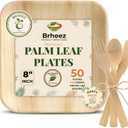 Brheez Bamboo Plates 8 inch with Cutlery: 50 Plates + 50 Forks + 50 Knives + 50 Spoons | Bamboo Plates Disposable Palm Leaf Plates |Eco Compostable Biodegradable Plates 200 peice set