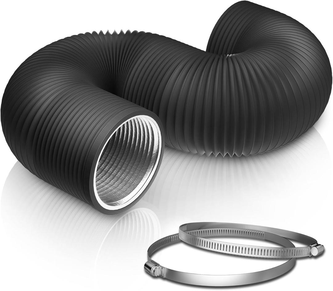 6 Inch 12ft Aluminum Ducting-4 Layer Protection Dryer Vent Hose for HVAC Heating Cooling Ventilation and Exhaust, 2 Clamps Included