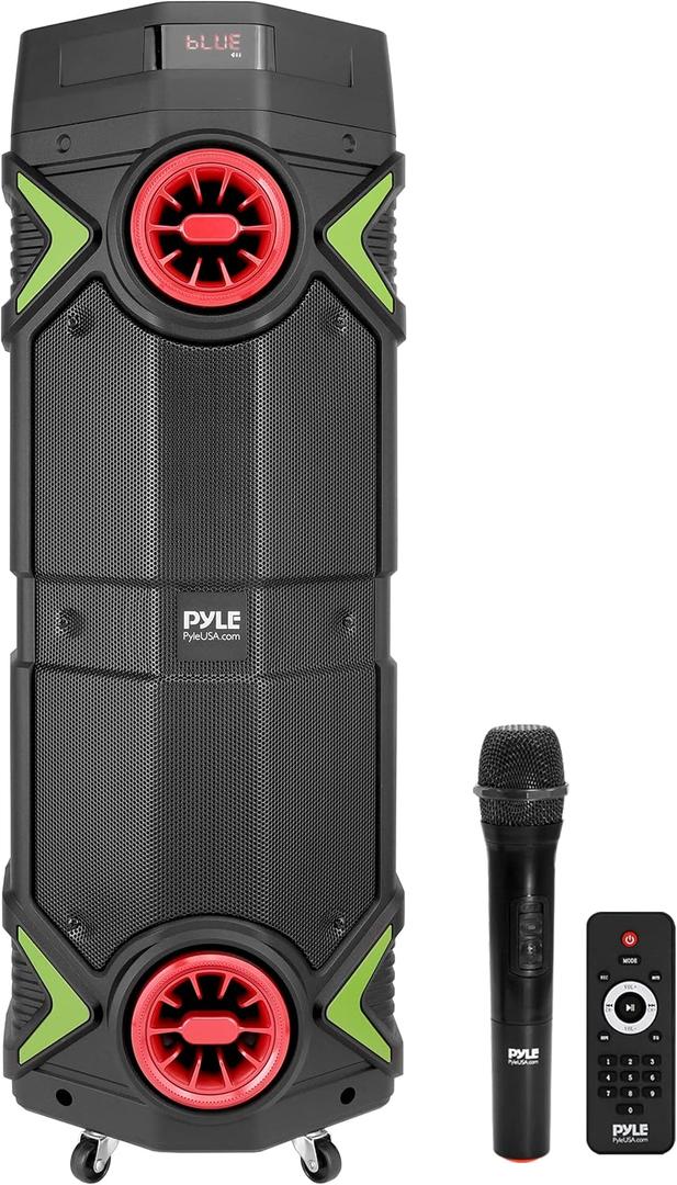 Portable Bluetooth PA Speaker - 400W Dual 8 Rechargeable Indoor/Outdoor BT Karaoke Audio System - Party Lights, LED Display, FM/AUX/MP3/USB/SD, 1/4" in, Handle, Wheels - Wireless Mic, Remote Control