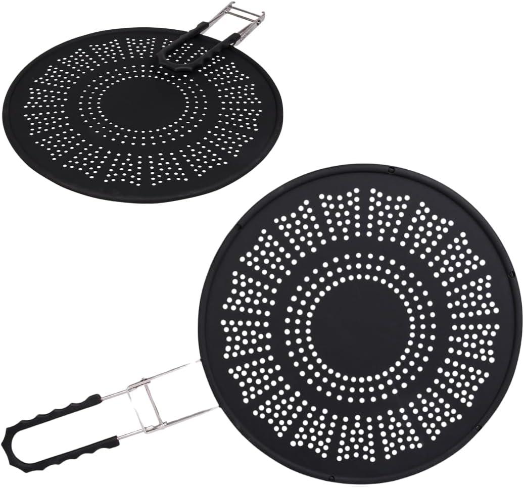 XL 11.5" Silicone Splatter Screen Shield- Multi Use Pan Cover with Foldable Handle & Built in Water Strainer- Protect from Oil, Grease with Shield Guard- Fits Most Kitchen Frying Pans, Heat Resistant