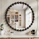 Round Vanity Mirror with Beaded Frame, 28 Inch Circle Wall Mirror for Bedroom Dresser, Entryway, Bathroom, Living Room, Decorative Hanging Wall Mirror, Black