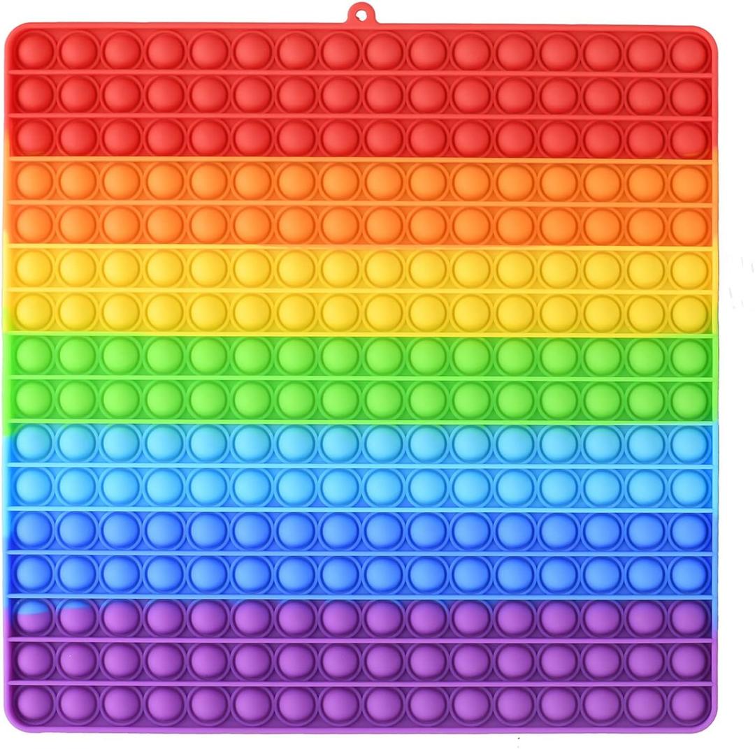 Large Size Bubble Fidget Toy, 12 Inch, 256 Bubbles Rainbow Color Jumbo Silicone Stress Reliever Toy, Stress Reliever for Kids and Adults