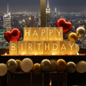 Happy Birthday Decorations for Women and Men - Surprise Set with Light Up Letters Sign Luminary Paper Bags, 30 LED Tea Light Candles, Red Heart Balloons, 1000 Red & Pink Artificial Rose Petals