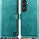 SUANPOT Compatible with Samsung Galaxy S25 Plus Wallet case with RFID Blocking Credit Card Holder,Flip Book PU Leather Protective Cover Women Men for Samsung S25 Plus Phone case Blue Green