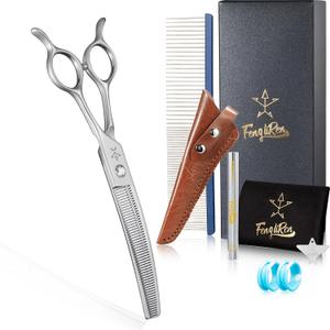 High-end Professional Dog Grooming Curved Thinning Scissors Teeth Blending Shears Pet Texturizing Thinner Blender Shears 7 Inch Extremely Very Sharp Made Of Stainless Steel Alloy For Dog Cat Groomer